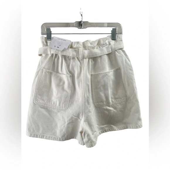 LOFT white high rise elastic denim shorts with tie - Picture 2 of 4